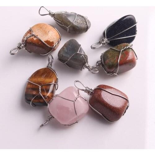 Winding Natural Stone Necklace Pendant Amulet Pendulum Reiki Healing Meditation Chakra Irregular Stone Necklace Pendants 6pcs