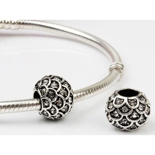 5PCS New European Crystal Tree Fish Scales Pattern Beads Big Hole Rhinestone Charm Fit DIY Pendants Bracelets Jewelry Making