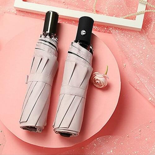 Portable Automatic Thicken Umbrella Large 3 Folding Anti-UV Sunny Umbrella Solid Color for Women Men Daily Household Supplies