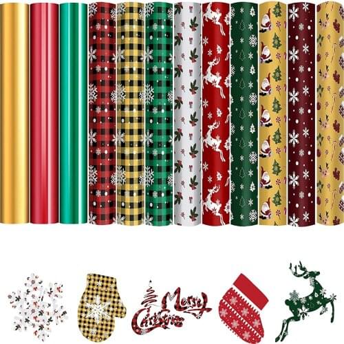 Christmas Buffalo Plaid Htv Heat Transfer Vinyl Christmas Red Green Snowflake Christmas Tree Elk Printed Pattern Iron-on Vinyl