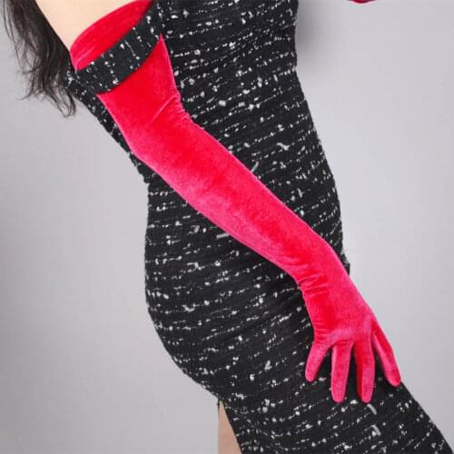 Rosy Green Long Satin Gloves for Women Evening Party Elegant Gloves Gold Velvet Formal Bridal Gloves One Size ST322