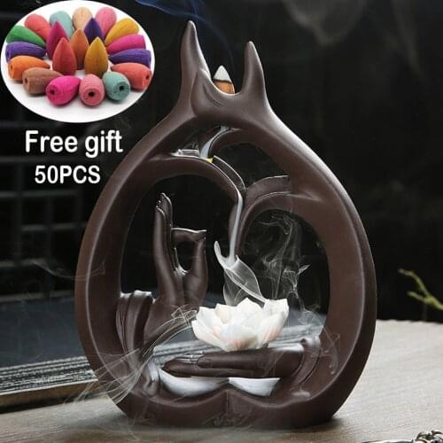 Zen Buddha Hand Incense Burners Backflow Incense Burner Holder Lotus Home Decor Joss Stick Aroma Tower Censer Home Decoration