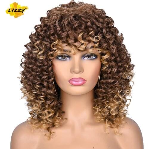 Short Hair Synthetic Wig Afro Curly Wigs For Black And White Women Omber Glueless Natural High Temperature Curls Lizzy Hair