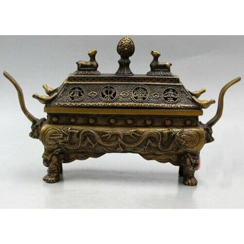 Vintage Decorated old bronze Incense Burner Handwork Carved Dragon Censer Pot