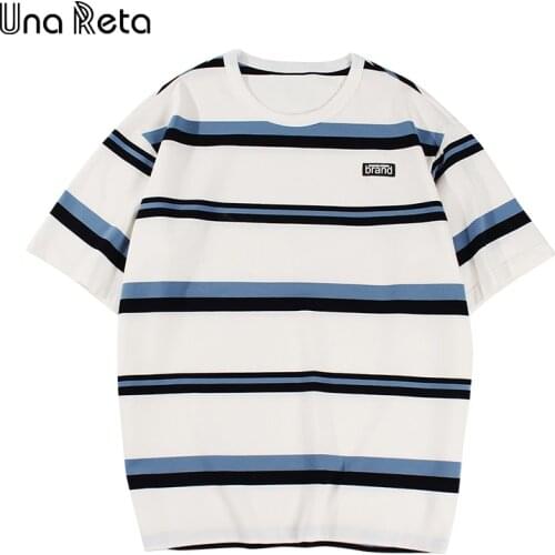 Una Reta Summer T-shirt Men 2021 New Casual Short Sleeve Tops Fashion Stripe Men Clothing Hip hop Print Couple T-shirt Women