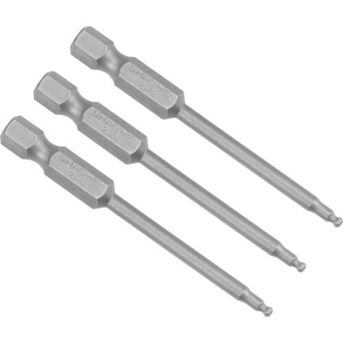 Uxcell 3 Pcs H2 (2mm) Ball End Screwdriver Bits S2 Steel Magnetic 2.6 Inch Long Drill Bit with 1/4 Inch Hex Shank for Drill