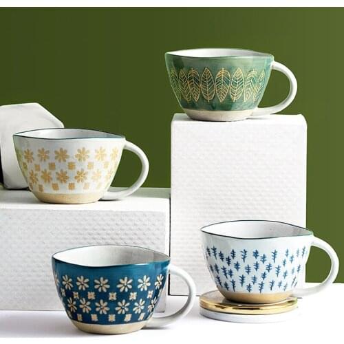 Vintage Japanese Pottery Mugs Underglaze Ceramic Breakfast Coffee Milk Tea Cereal Cup Bowl Kitchen Home Decor Handmade Tableware