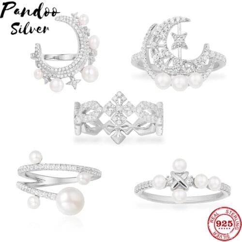 High Quality S925 Sterling Silver Jewelry 1:1 Copy,Cross Ring With Pearls,Moon & Star Ring With Pearls,Silver Ring With Pearl