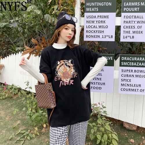 NYFS 2021 korean New Autumn Kimono Woman T Shirts Fashion Big Size Cotton Tiger head print Tops Loose Blusas Camisa Mujer