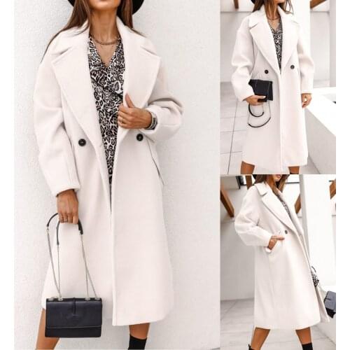 2021 Winter Women Elegant Jacket Casual Oversized Turn Down Collar Long Coat Female Thick Warm Woolen Blends Overcoat Streetwear