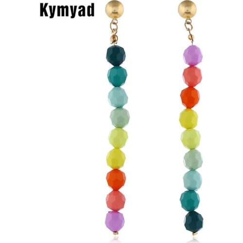 Kymyad Womens Earrings New Candy Color Beads Earrings For Women Bijoux Long Earings Fashion Jewelry Elegant Hanging Earrings