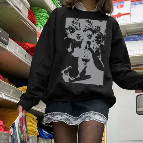 Women Sweatshirts Streetwear 2021 Fashion Embroidery Round Neck Long Sleeve Portrait Printing Hoodies Spring Autumn Sweatshirts