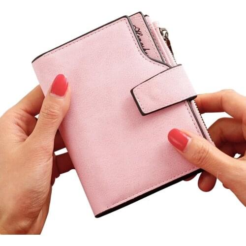 Womens Wallet Short Zipper Candy Color Button Wallet Multifunctional Small Pocket Coin Purse Multi-Card Position Leather Clutch