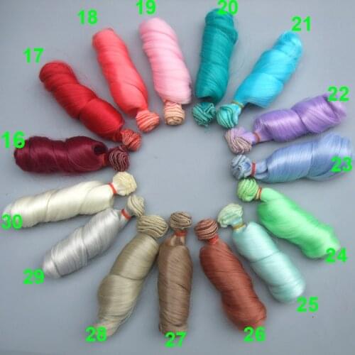 1 pieces 15 cm curly doll hair green purple pink color high temperature heat resistant handmade doll wigs BJD