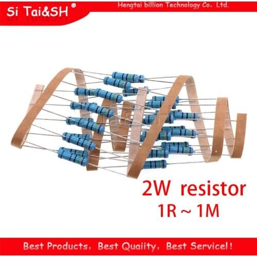 20pcs 2W Metal film resistor 1% 1R ~ 1M 2.2R 4.7R 10R 22R 47R 100R 220R 470R 1K 10K 100K 2.2 4.7 10 22 47 100 220 470 ohm