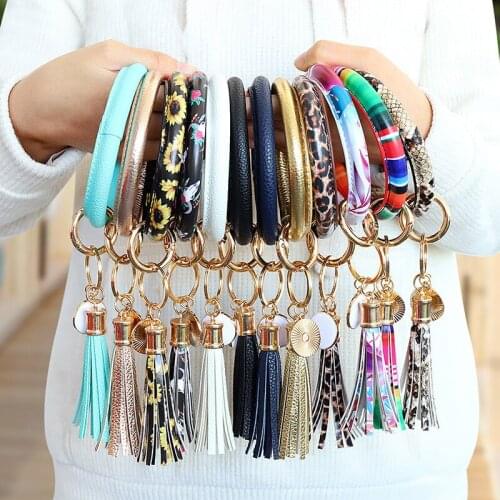 2020 New Fashion Women Jewelry Keychain Snake Leopard Print PU Leather Tassel National Style Pendant Bracelet Leather Key Chains