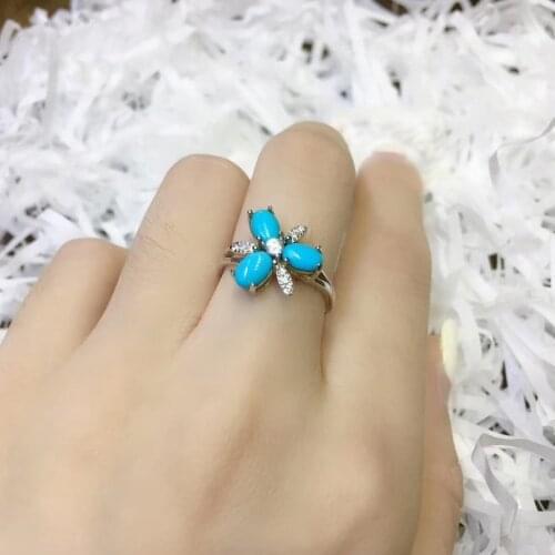202010High Porcelain American nature Blue Turquoise Ring Sterling s925 Silver Setting jewelry pierścionki bague luxury bijoux