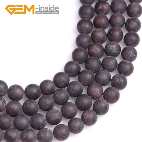 4mm-12mm Round Frosted Matte Antiqued Red Garnets Natural Stone Beads Strand 15 Inches For Jewelry Making Bracelet Necklace DIY