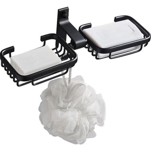 Punch-Free Drain Soap Dish Aluminum Soap Box Wall Hanging Rack Storage Plate Tray Bathroom Supplies Porta Jabones Zeep Houder