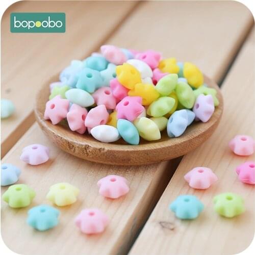 Bopoobo Silicone Beads Star Shape 50pcs 14mm Food Grade Teether BPA Free Ecofriendly Beads Bracelet DIY Jewelry Baby Teether