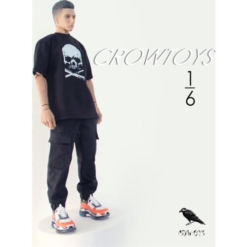 In Stock For Sale 1/6th CROWTOYS Trend Fashion Black Short Sleeves Pants Trousers For Usual 12inch Doll Action Accessories