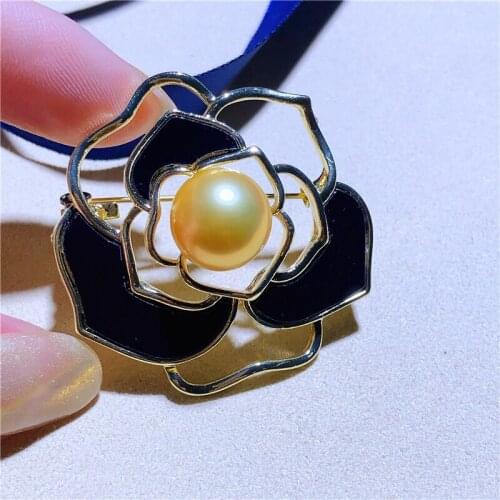 Camellia Flower DIY Brooch Pin Mountings Findings Settings Base Women Accessories for Pearls Agate Jade Crystal Beads