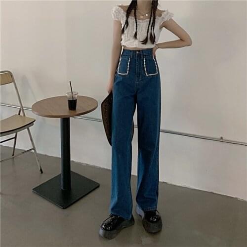 Jeans Women Embroidered Harajuku Summer Full Length Trousers High Waist All-match Simple Streetwear Elegant Fashion Vintage