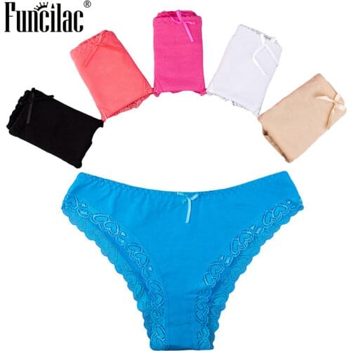 FUNCILAC Panties for Women Plus Size Sexy Lace Underpants Solid Briefs for Women Ladies Transparent Panties Lingerie 5 Pcs/set