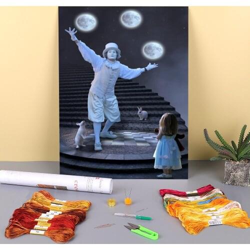 Woman Girl Printed Water-Soluble Canvas 11CT Cross-Stitch DIY Embroidery Kit DMC Threads Handiwork Knitting Painting Sales