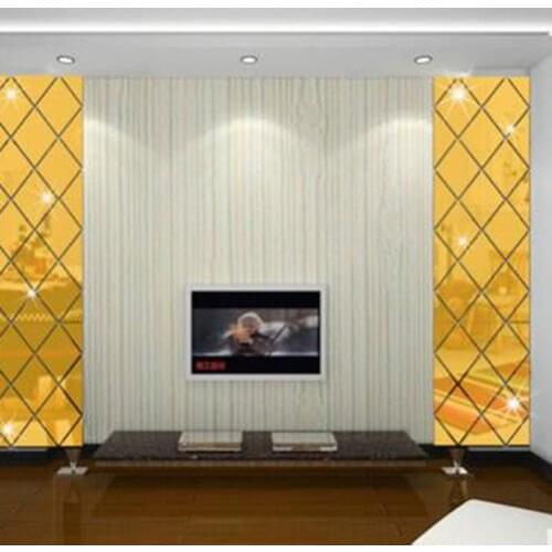 DIY Art Wall Decor Wall Stickers Acrylic Rhombus Mirror Wall Sticker Living Room Decoration Decorative Mirror Sticker