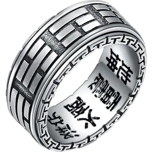 BOCAI Real S925 Silver Jewelry Vintage Gossip Good Luck Ring 2021 Trendy Gold and Silver Two-Tone Man Ring