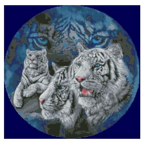 Round Version Tiger, Animal Forest Top Quality Embroidery Needlework 14CT Unprinted Cross Stitch Kits DIY Handmade Home Decor