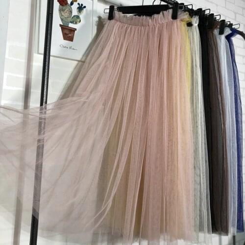 Summer New Net Yarn Skirt Transparent Single-layer Mesh Skirt Perspective Half Skirt Women Tulle Skirts Faldas Largas Mujer