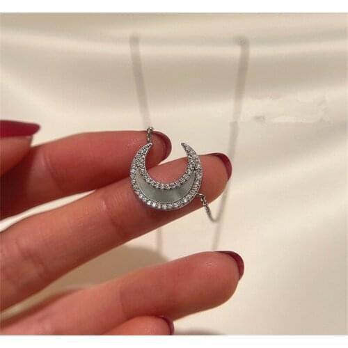 Fashion Double Layers Rhinestone Moon Choker Necklace Women Girls Korean Delicate Necklace Jewelry All Match