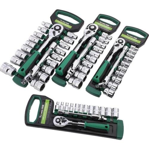 Car Repair Tool Set 1/4 3/8 1/2 Ratchet Wrench Set Hand Socket Set Released Handle and Extension Bar Household Handtool Set