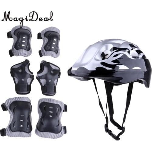 7 Pcs Kids Bicycle Roller Skating Helmet Knee Elbow Wrist Pads Set Kids Protective Gear for Skateboarding Bicycle Scooter