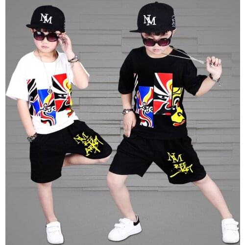 Boys' new Arrial Leisure Summer t-shirts hip-hop clothes Childrens short sleeves Pure Cotton two-piece sets size 110 120-140