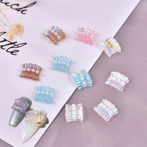 10Pcs/Set 2021New DIY Nail Art Decoration Cute Aurora Candy Color Small Skirt Pearl Accessories 3D Lace for Manicure Design