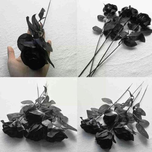 New Artificial Black Rose Flower Single Branch Halloween Home Decoration Fake Party Flowers Christmas Gothic Flower Wedding Z5V2