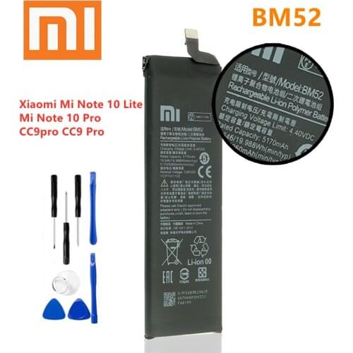 Xiaomi Original Battery BM52 5260mAh Battery For Xiaomi Mi Note 10 Lite / Mi Note 10 Pro / CC9pro CC9 Pro Battery + Free Tools