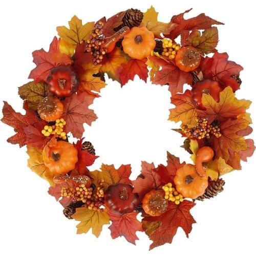 45CM Autumn Wreath Christmas Holiday Decor Harvest Halloween Simulation Wreath Home Pumpkin Maple Leaf Wreath Decor Ornament