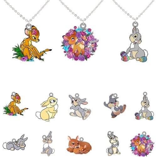 Disney Bambi Cartoon Animation Necklace Bambi And Samp Play Together Long Chain Necklace Creative Acrylic Resin Necklace