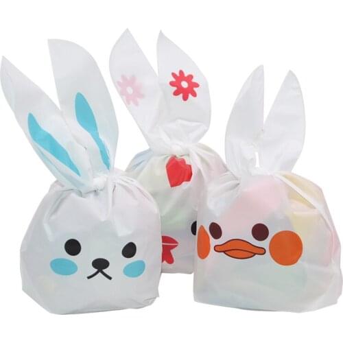 25pcs/lot Candy Bags Cute Rabbit Ear Bags For Biscuits Easter Decoration Snack Baking Package Wedding Event Party Supplies