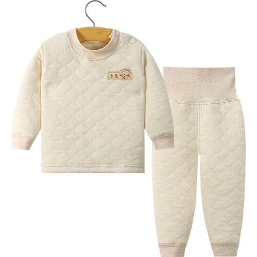 2020 Autumn Winter Kids Pajamas Thick Three Layers Warm Boy Girl Pajamas Set High Waist Cotton Pijamas Kids Clothes Set