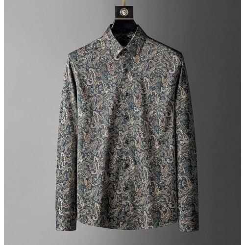 Cashew Flowers Men Shirt Long Sleeve Casual Slim Fit Mens Shirts Dress Designer Streetwear Social Clothes Camisa Masculina Tops