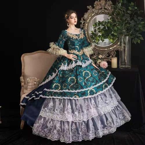 Renaissance Retro Court Dress Period Masquerade Princess Bridesmaid Dresses Ball Gown Victroain Rococo Women Halloween Costume