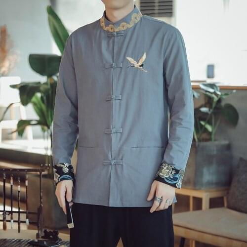 Traditional Chinese Style Embroidery Dragon Hanfu Blouse Tang Suit Men Kungfu Shirts Tops Jacket Cheongsam New Year Coats 30004