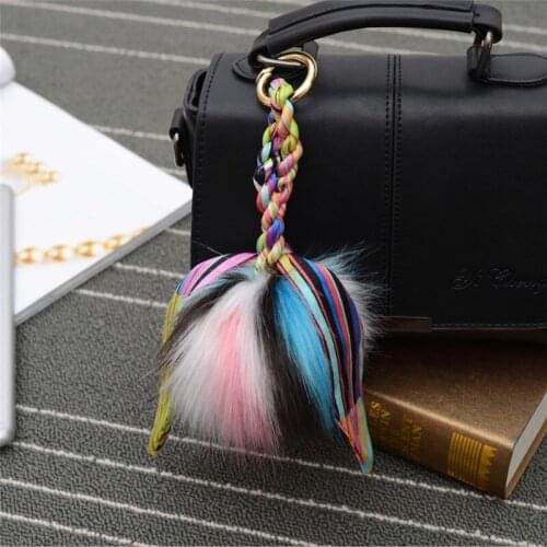 Hot Sale Fur Pom Pom key chain Key Ring Bag car Charm Men Women Fur pom pom Plush Keychain EH-761