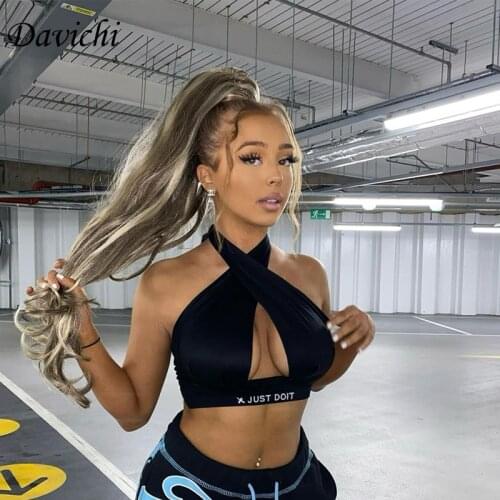 Letters Women Sexy Strappy Cross Halter Hollow Out Backless Top Summer Woman Clothing Bandage Vest Tailoring Sleeveless Crop Top