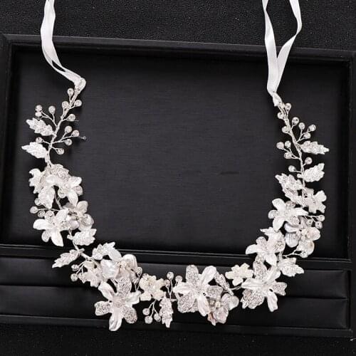 Trendy Silver Color Wedding Headband tiara Crystal Flower Bridal Headpieces Handmade Hair Vine Wedding Hair Jewelry Accessories